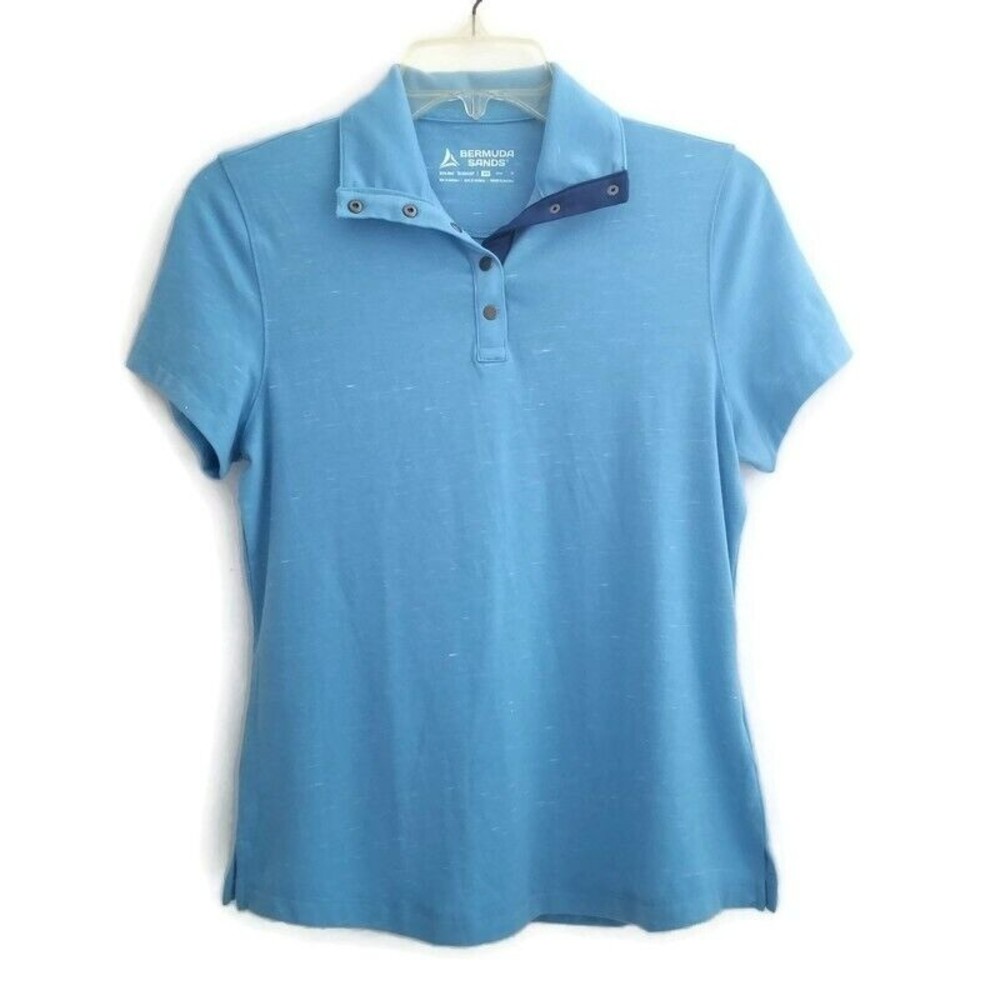 Bermuda Sands Polo Womens XS Blue Short Sleeve Wicking Quarter Snap Golf Shirt